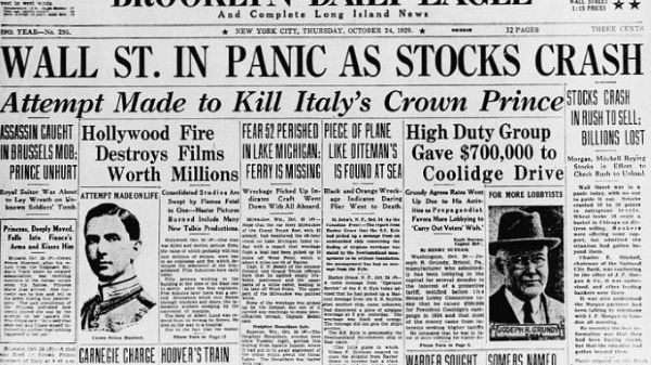 Newspaper from 1929 Stock Market Crash